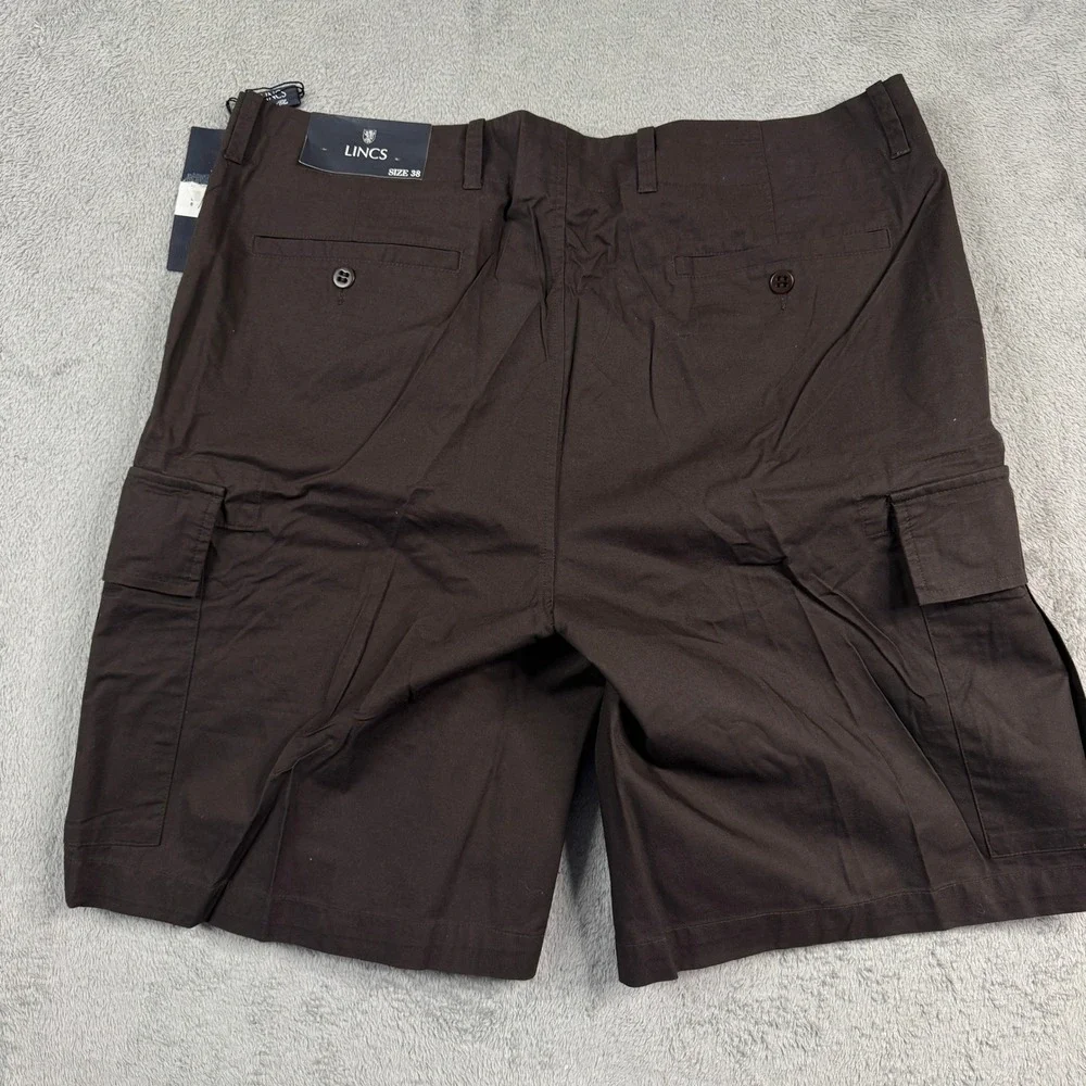 NWT Lincs David Chu Mens Cargo Shorts Brown Size W38in.Cotton Casual Utility‎